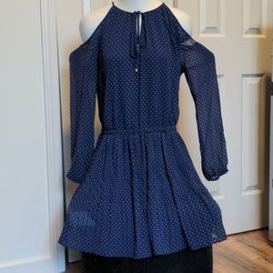 Blue polka dot cold shoulder Michael Kors dress
